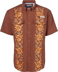 Magellan Outdoors Men's Hispanic Heritage Flores Marron Guayabera Shirt