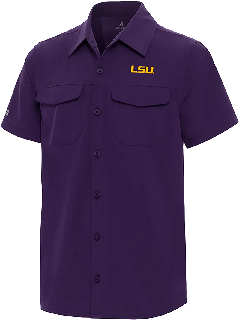 Antigua Boys' LSU Tigers Game Day Short Sleeve Fishing Shirt