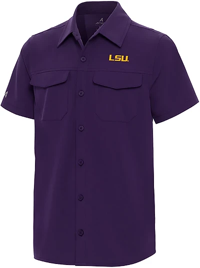 Antigua Boys' LSU Tigers Game Day Short Sleeve Fishing Shirt