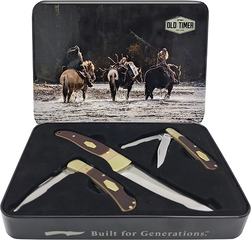 Old Timer Fixed and Folding Hunting Knives Gift Tin 3-Pack