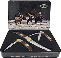 Old Timer Fixed and Folding Hunting Knives Gift Tin 3-Pack