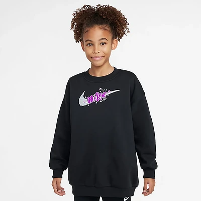 Nike Girls' Sportswear Club Fleece Oversized Graphic Crew Pullover