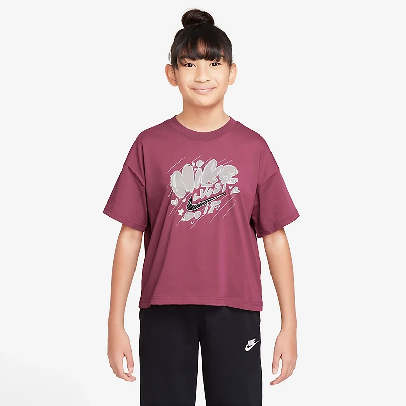 Nike Girls' Sportswear Essential Doodle 2 Graphic T-shirt