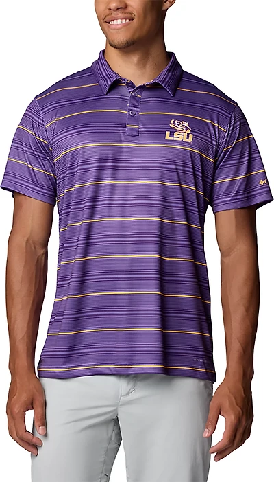 Columbia Sportswear Men's Louisiana State University Stripe Super Terminal Tackle Polo Shirt