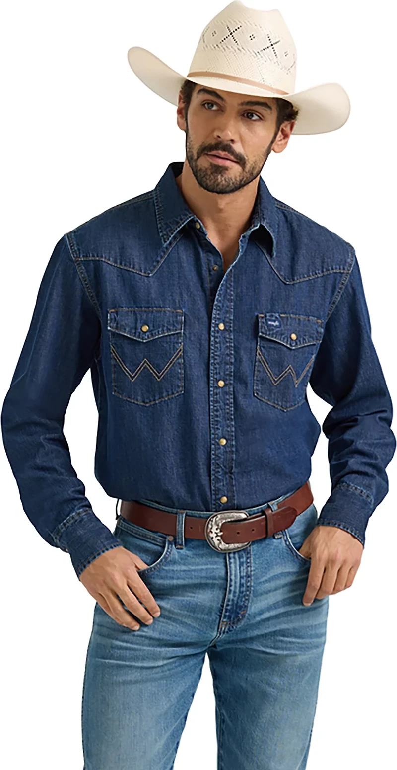 Wrangler Men's Long Sleeve Classic Fit Denim Western Snap Shirt