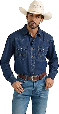 Wrangler Men's Long Sleeve Classic Fit Denim Western Snap Shirt