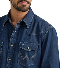 Wrangler Men's Long Sleeve Classic Fit Denim Western Snap Shirt