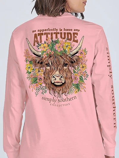 Simply Southern Girls' Cow Attitude Long Sleeve T-shirt