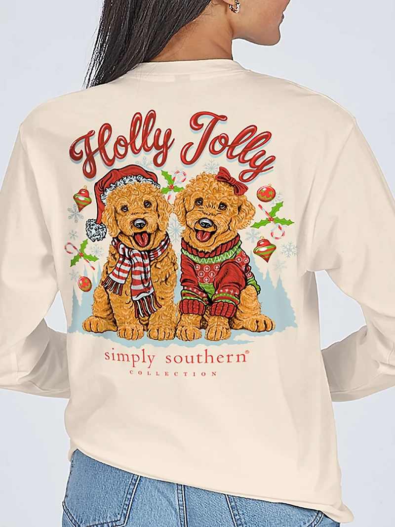 Simply Southern Girls' Holly Jolly Dog Long Sleeve T-shirt