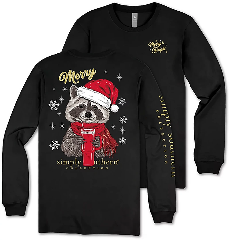 Simply Southern Girls' Merry Raccoon Long Sleeve T-shirt