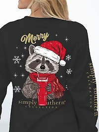 Simply Southern Girls' Merry Raccoon Long Sleeve T-shirt