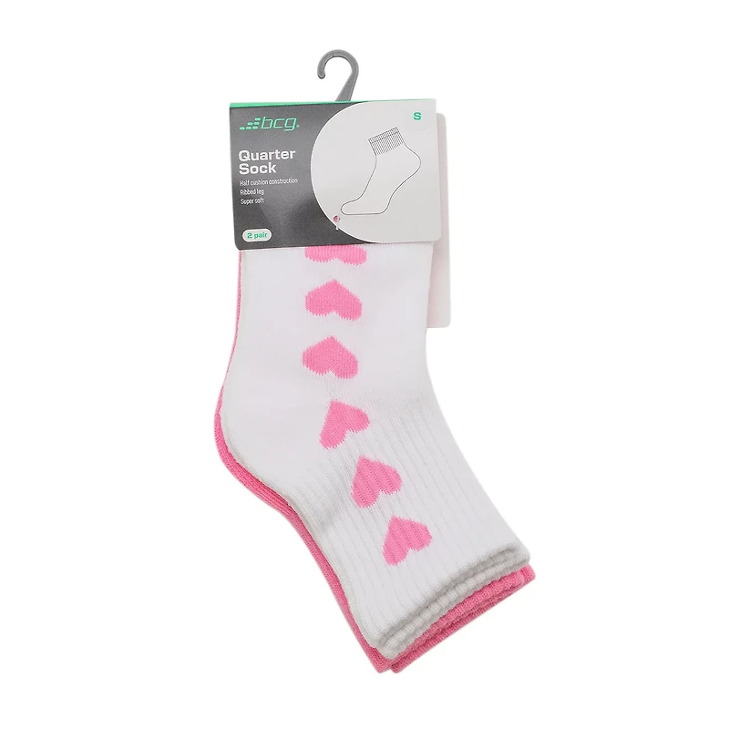 BCG Girls' Heart Line Quarter Length Socks 2 Pack