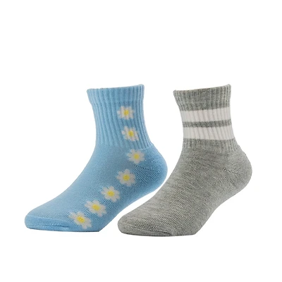 BCG Girls' Daisy Line Quarter Length Socks 2 Pack