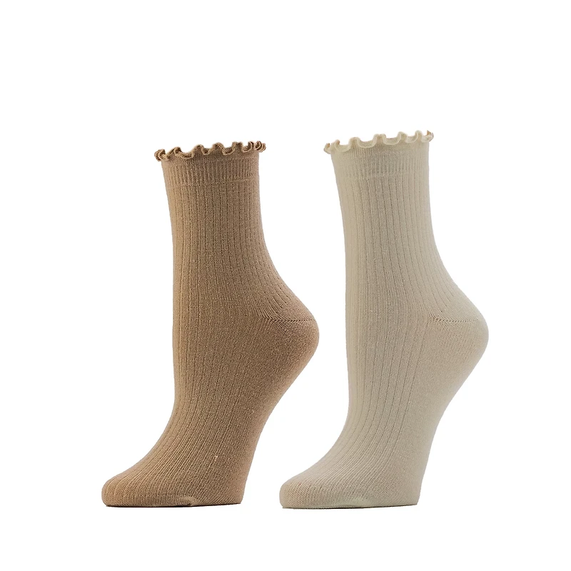 BCG Women's Lettuce Ribbed Quarter Length Socks 2 Pack
