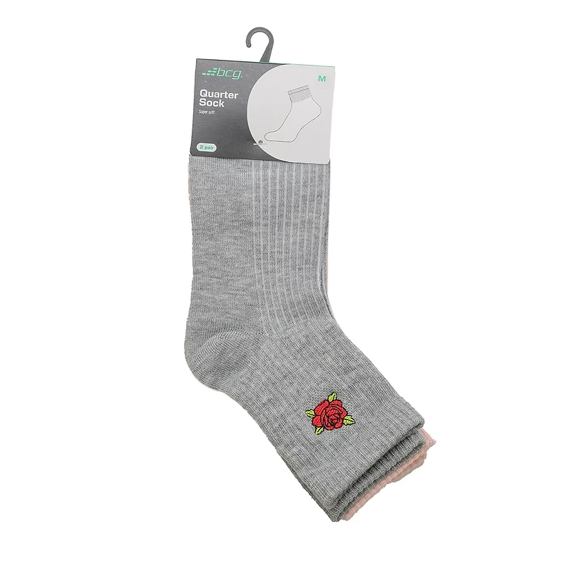 BCG Women's Rose Varsity Quarter Length Socks 2 Pack