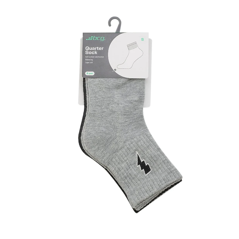 BCG Boys' Lightning Bolt Quarter Socks 2-Pack