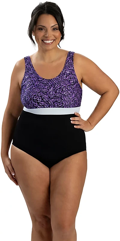 Dolfin Women's Colorblock Moderate Scoop Back One-Piece Swimsuit