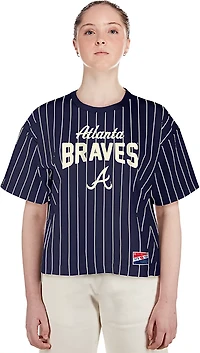 New Era Women's Braves Boxy Pinstripe Crewneck Short Sleeve T-Shirt