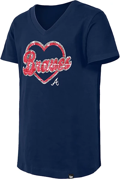 New Era Girls' Atlanta Braves Flip Sequins V-neck T-shirt