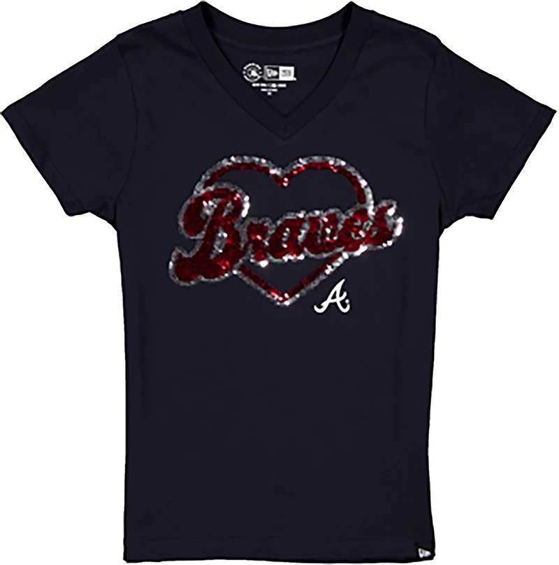 New Era Girls' Atlanta Braves Flip Sequins V-neck T-shirt