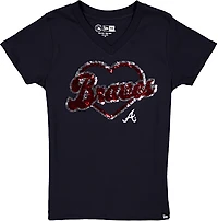 New Era Girls' Atlanta Braves Flip Sequins V-neck T-shirt