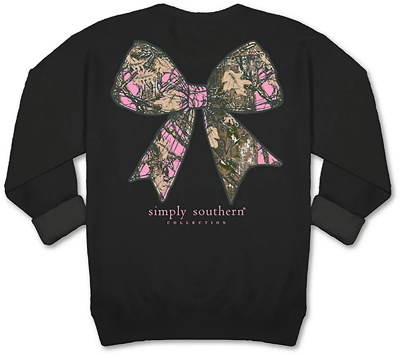Simply Southern Women's Camo Bow Fleece Crew Sweater