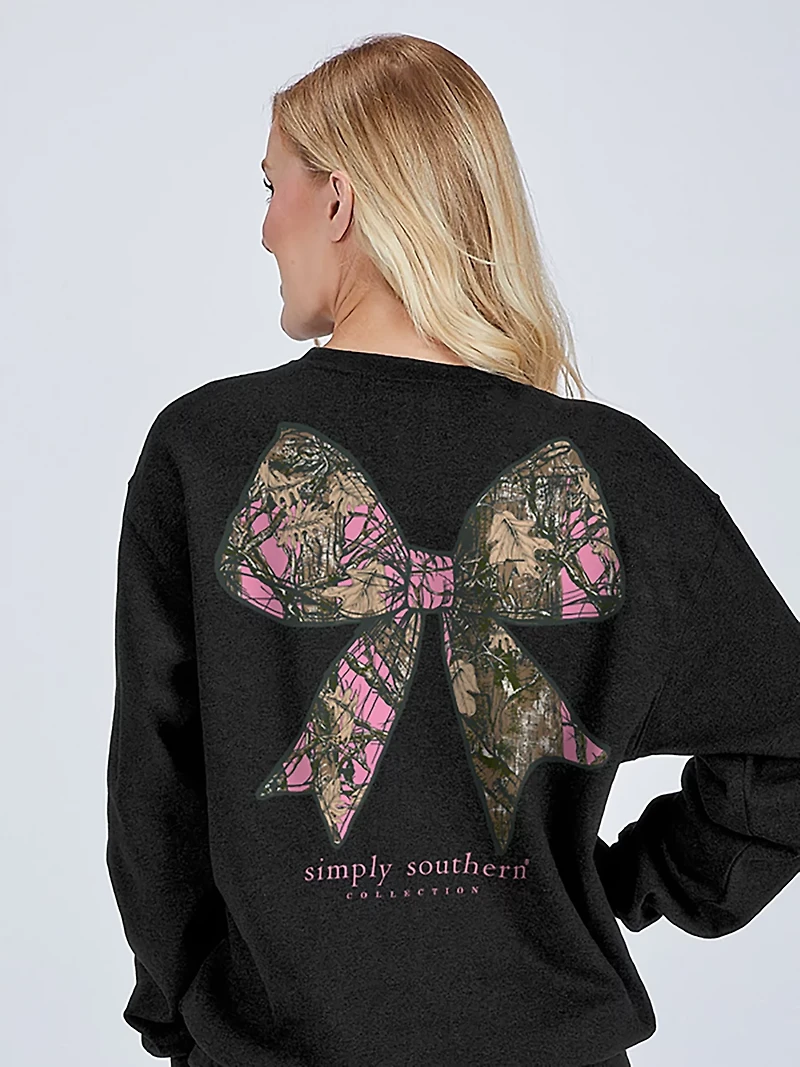 Simply Southern Women's Camo Bow Fleece Crew Sweater