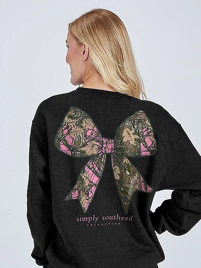 Simply Southern Women's Camo Bow Fleece Crew Sweater