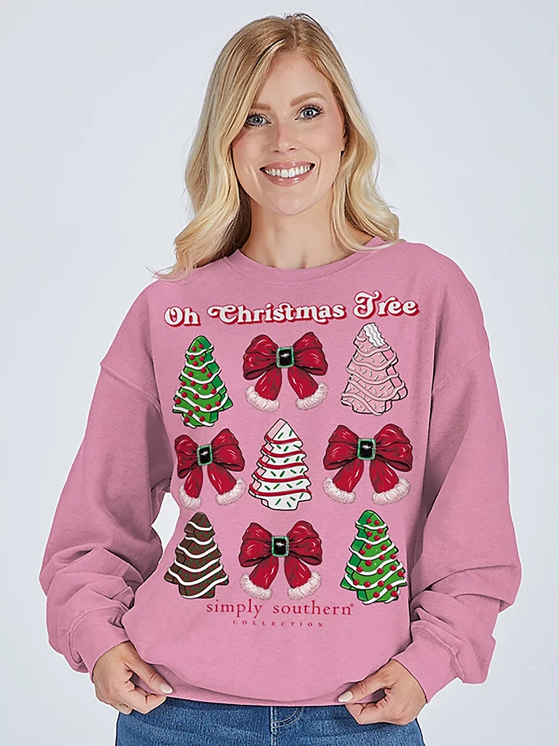 Simply Southern Women's Oh Christmas Tree Fleece Crew Sweater