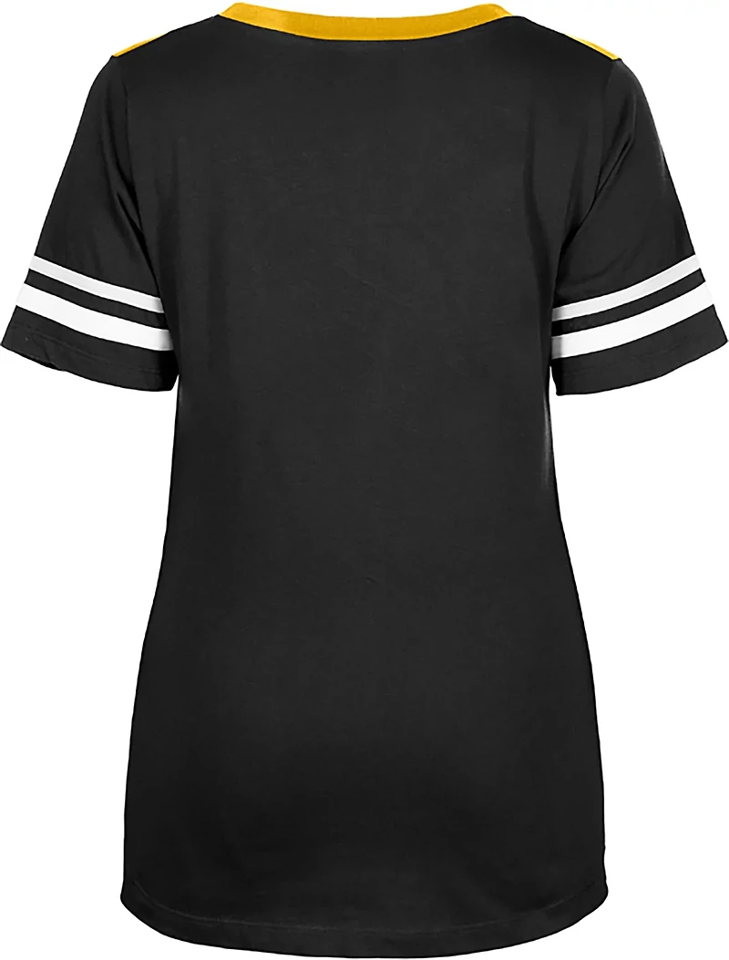 New Era Women's Steelers Shoulder Insert V-neck T-shirt