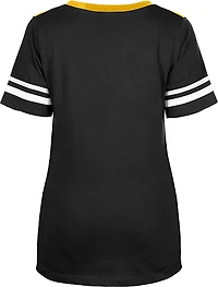 New Era Women's Steelers Shoulder Insert V-neck T-shirt