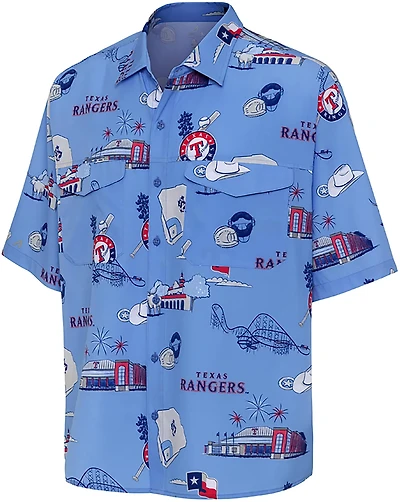 Antigua Men's Texas Rangers Landmark Woven Short Sleeve Fishing Shirt