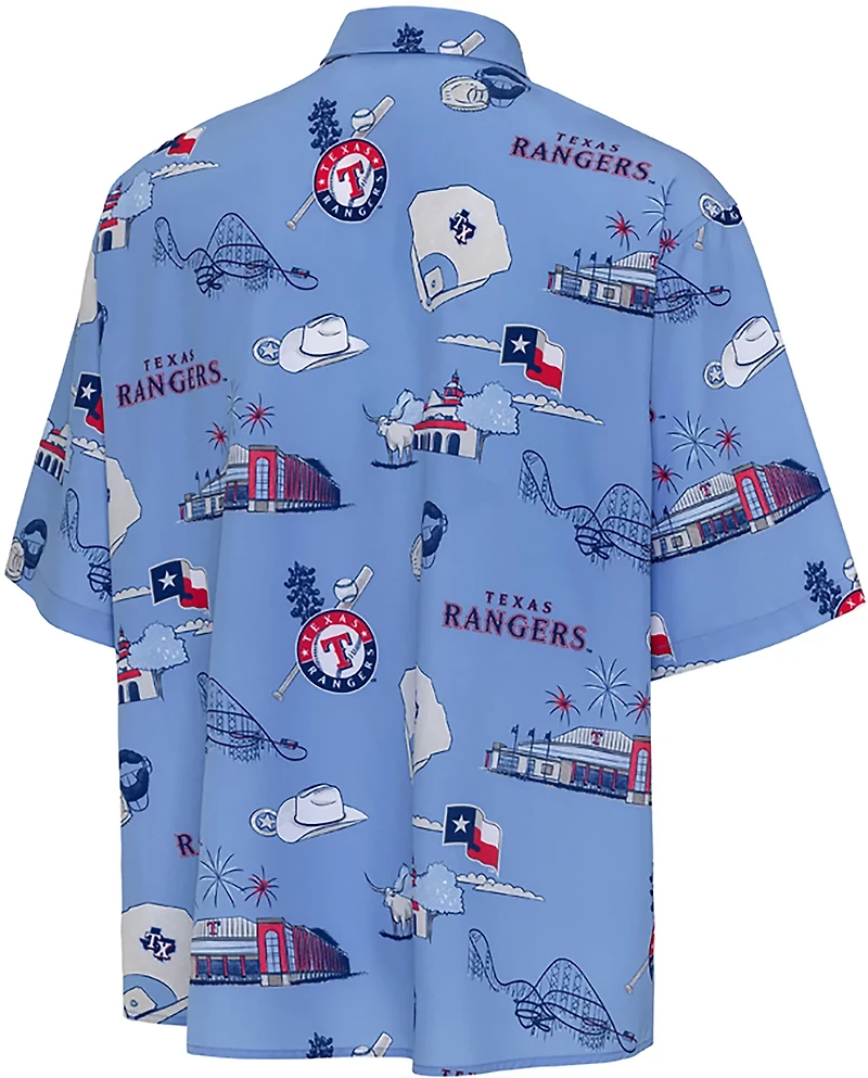 Antigua Men's Texas Rangers Landmark Woven Short Sleeve Fishing Shirt