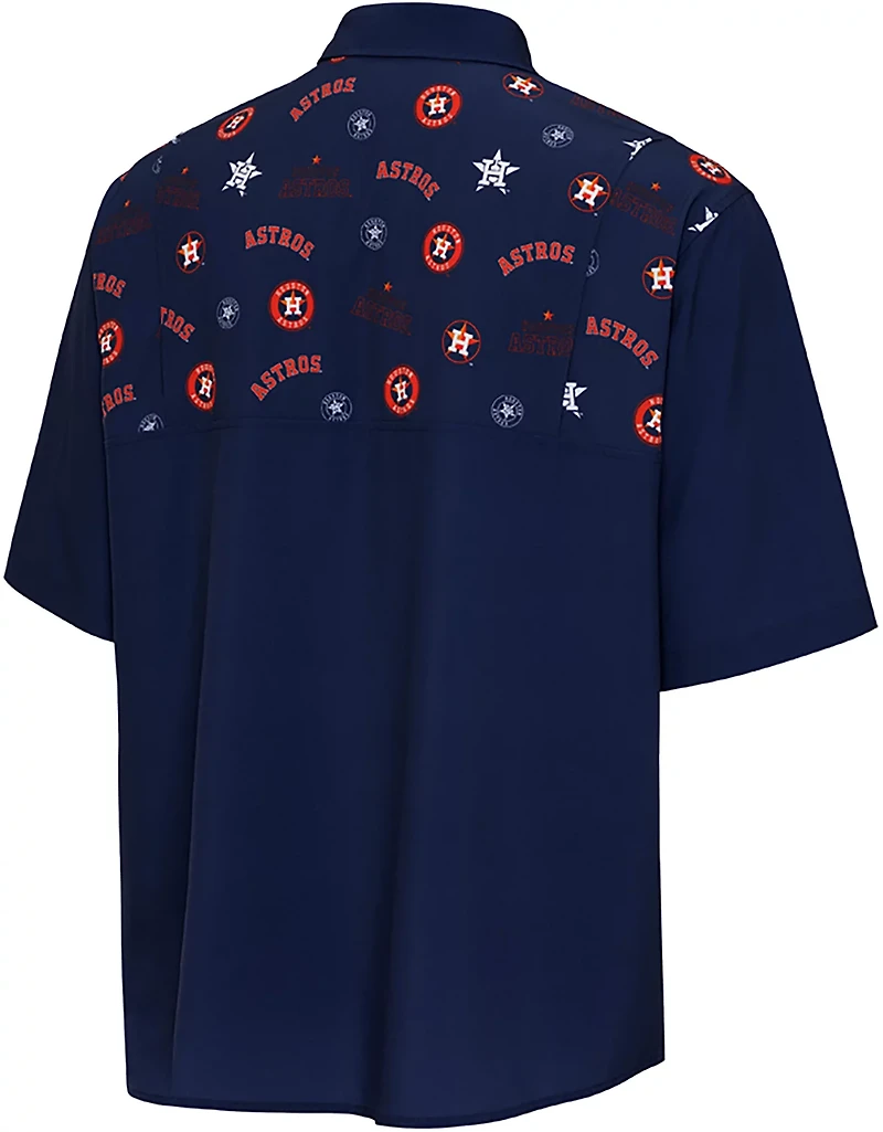 Antigua Men's Houston Astros Scatter Print Woven Short Sleeve Fishing Shirt