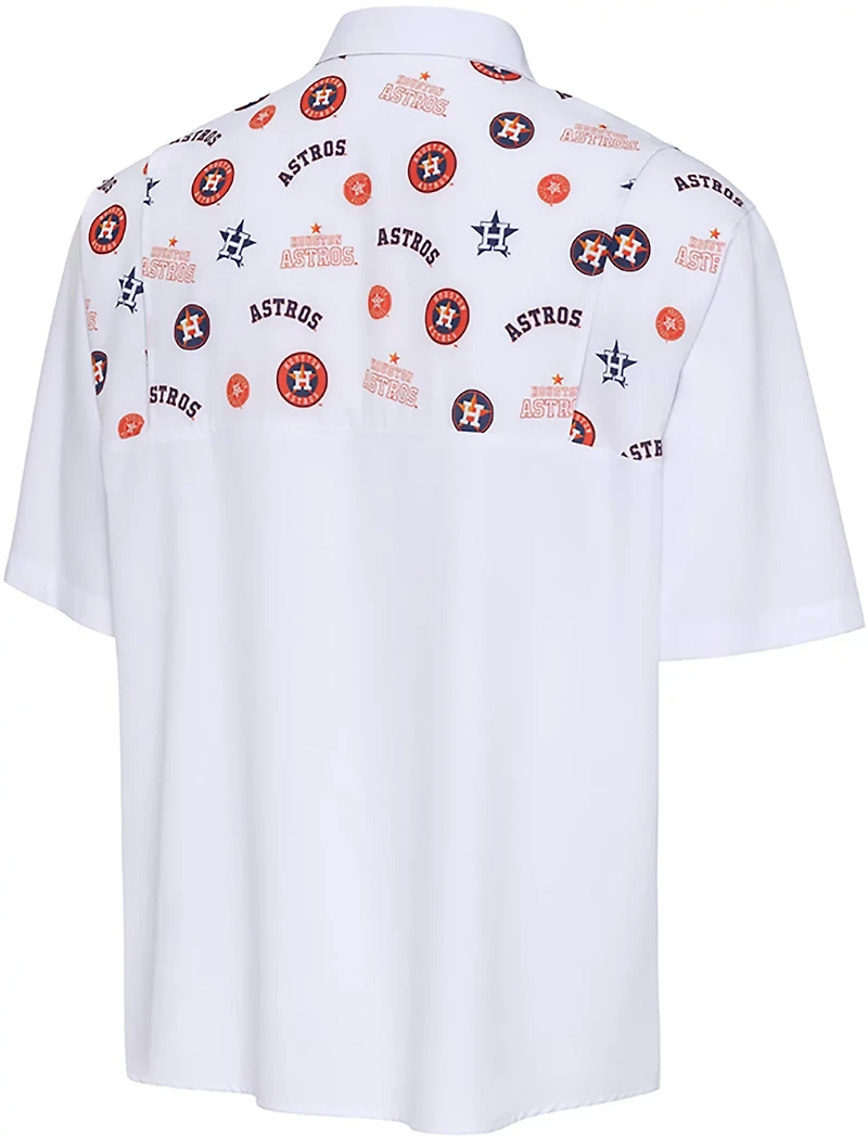 Antigua Men's Houston Astros Scatter Print Woven Short Sleeve Fishing Shirt