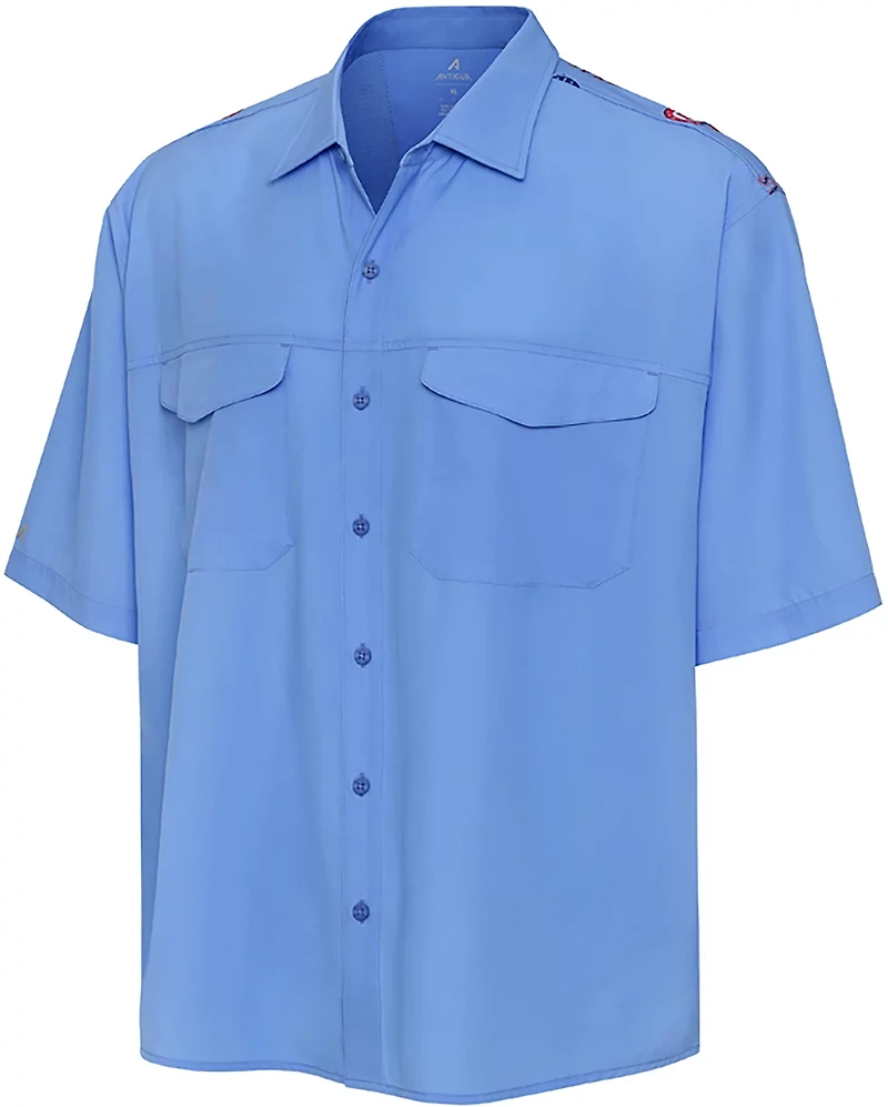 Antigua Men's Texas Rangers Scatter Print Woven Short Sleeve Fishing Shirt