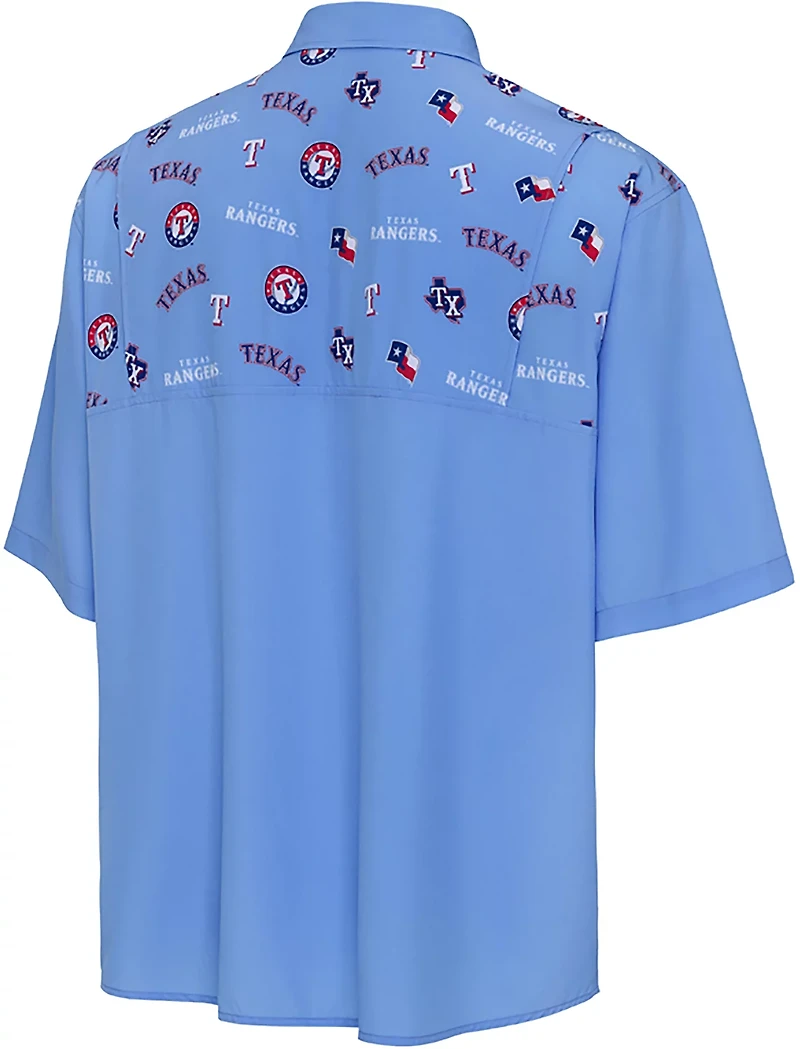 Antigua Men's Texas Rangers Scatter Print Woven Short Sleeve Fishing Shirt