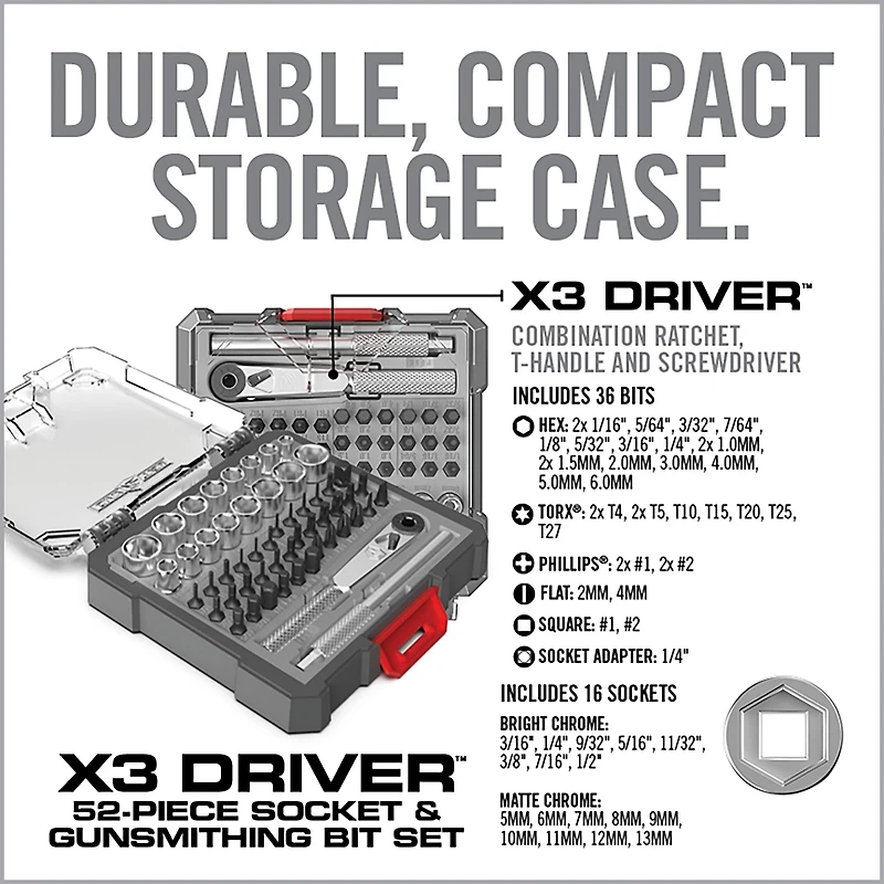 Real Avid X3 Driver 52-Piece Socket and Gunsmithing Bit Set