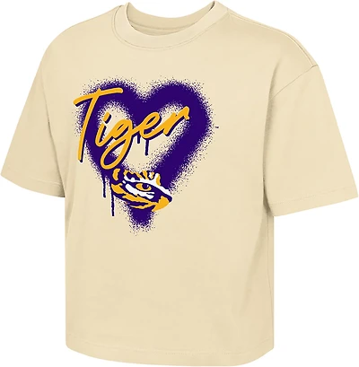 Outerstuff Girls' LSU Dripped Heart Boxy T-shirt