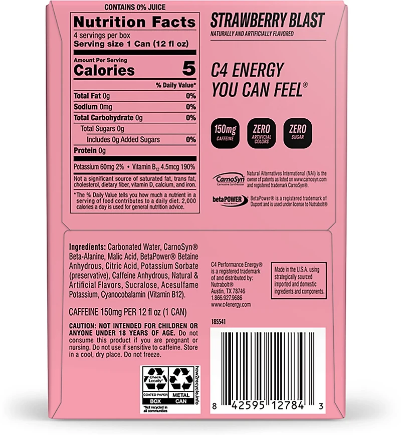 C4 Performance Energy Carbonated 12 oz Cherry Popsicle Energy Drinks 4-Pack