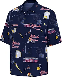 Antigua Men's Atlanta Braves Landmark Woven Short Sleeve Fishing Shirt