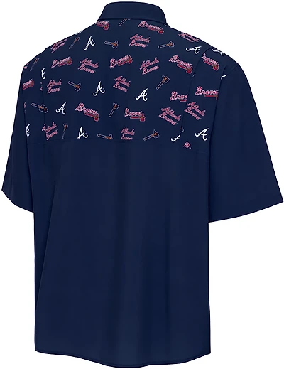 Antigua Men's Atlanta Braves Scatter Print Woven Short Sleeve Fishing Shirt