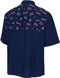 Antigua Men's Atlanta Braves Scatter Print Woven Short Sleeve Fishing Shirt