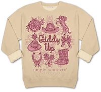 Simply Southern Girls' Giddy Up Sand Crewneck Sweater