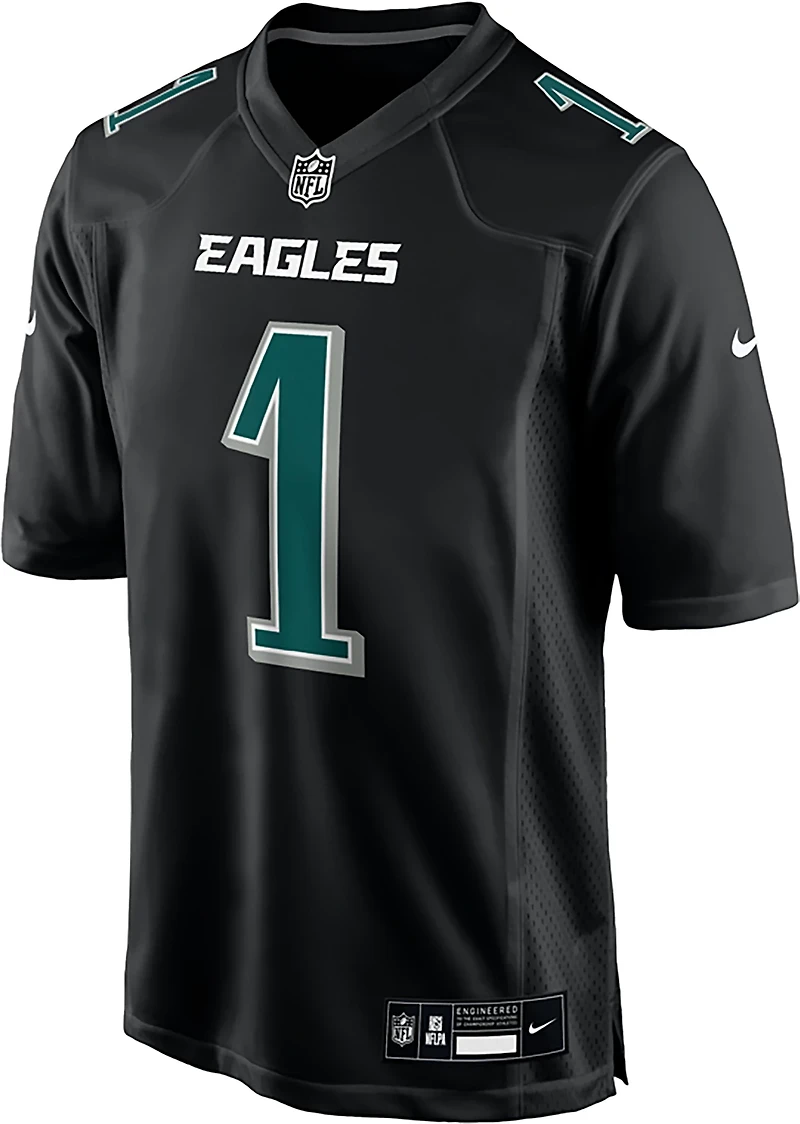 Nike Men’s Philadelphia Eagles Jalen Hurts #1 Black Carbon Name & Number Jersey