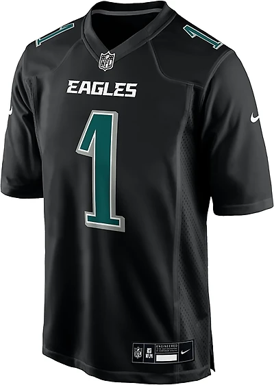 Nike Men’s Philadelphia Eagles Jalen Hurts #1 Black Carbon Name & Number Jersey