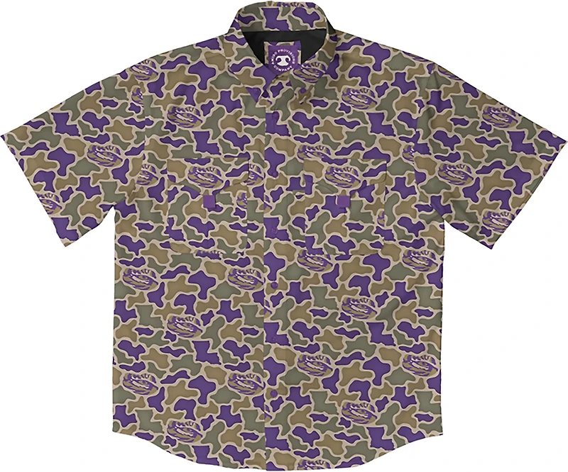 Amigo Men's LSU Field and Fish Short Sleeve Shirt Louisiana State University Tigers