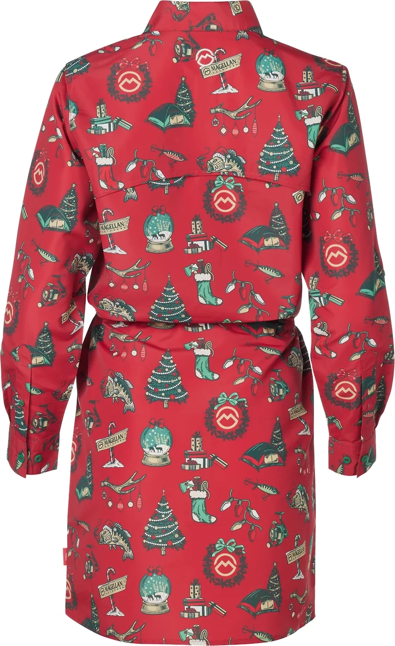 Magellan Outdoors Women's Laguna Madre Holiday Illustrations Long Sleeve Dress