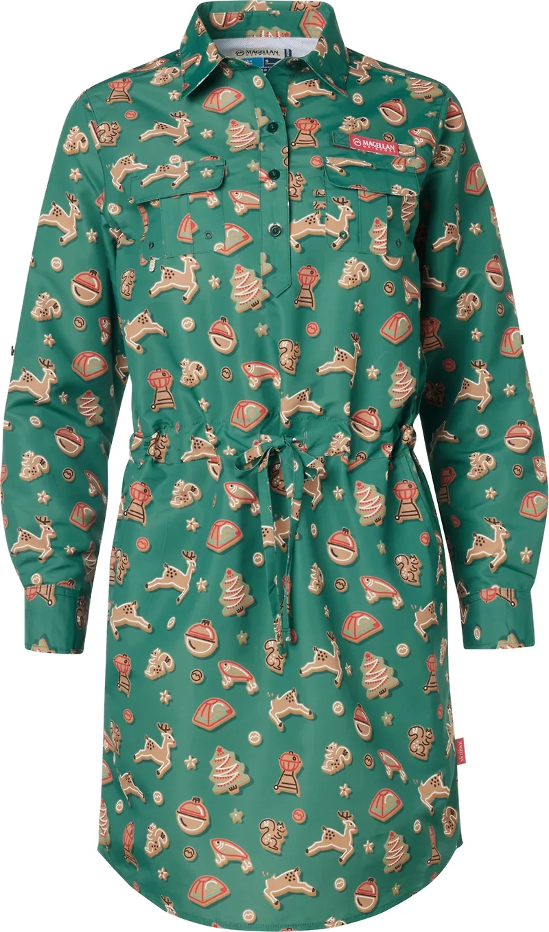 Magellan Outdoors Women's Laguna Madre Holiday Cookie Long Sleeve Dress