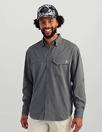Huk Men's Tidepoint Heathered Ripstop Long Sleeve Button Up Shirt